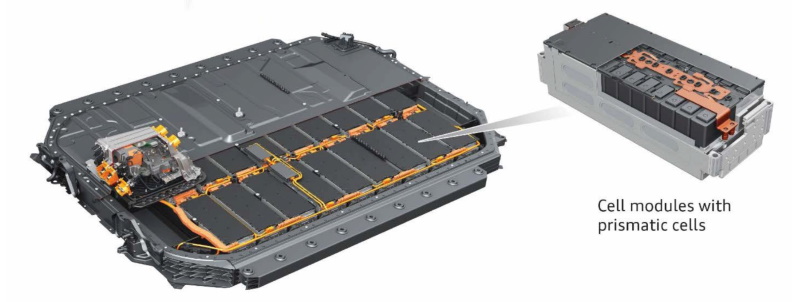 e-tron batterimodul med Samsung prismatisk celle og 71 kWh batteripakke