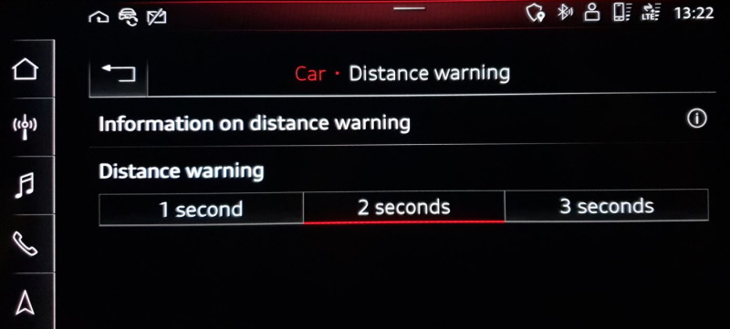 Du kan justere hvor nærme du må kjøre for å bli advart i MMI