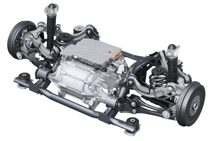 Five link rear suspension with electric motor