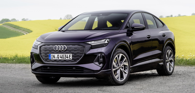 Audi Q4 Sportback 40 e-tron quattro in Aurora Violett with black optics