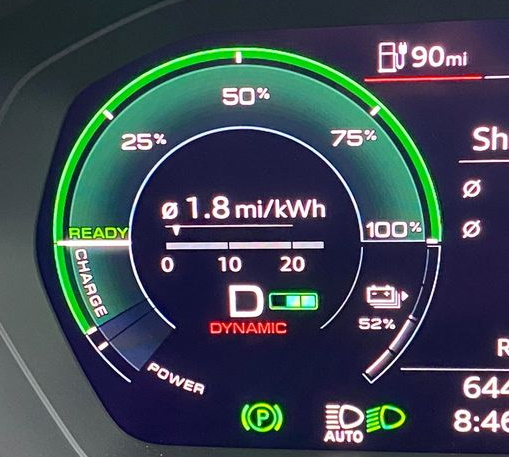 Audi Q4 e-tron power meter showing B mode
