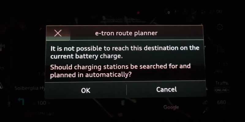 Step 3: Navigation informs that you don't have enough charge going to IKEA and suggest adding charging along the route