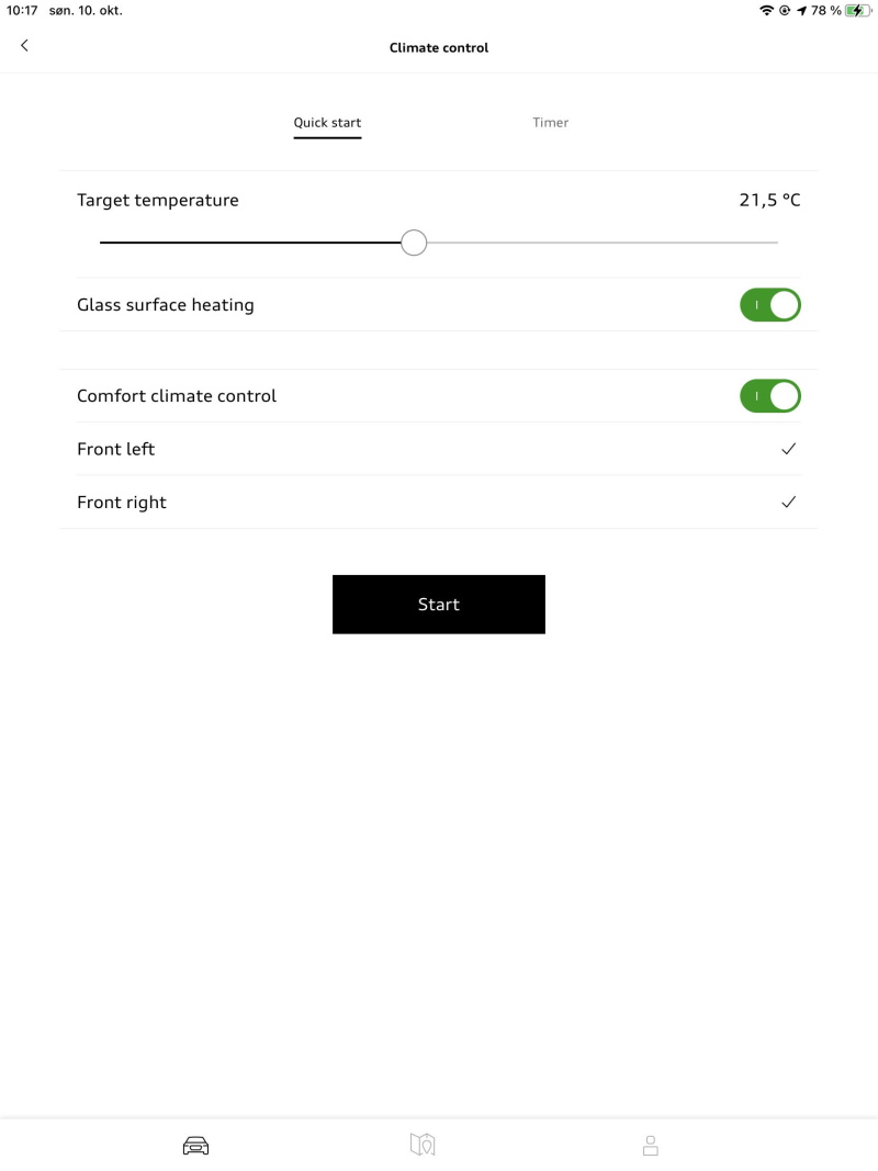 You can control temperature, window heating, and comfort climate if available